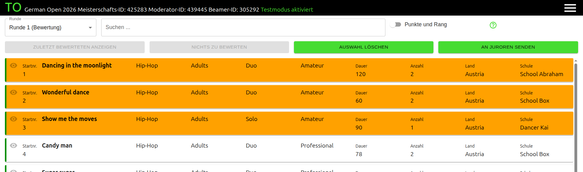 Bewertung an Juroren senden